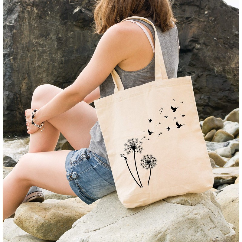 Autiga® Jute Bag Dandelion Birds Cotton Bag Fabric Bag Shoulder