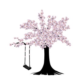 Beautiful Cherry Blossom Tree with Swing Wall Sticker – Vinyl Decal Applied to Any Smooth Surface – Bedroom, Nursery, or Living Room -Removable Stylish Mural Unique Design -Size 9" x 10".