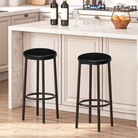 HOOBRO Bar Stools Set of 2, Bar Stools for Kitchen Island, 25.6 Inches PU Upholstered Bar Chairs, Bar Height Stools with Footrest, Easy Assembly, for Kitchen, Dining Room, Cafe, Black BB30BY01