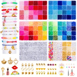 Goldwise Friendship Bracelet Kit 6 Boxes, Bracelet Making Kits with 48 Colors Clay Beads, 48 Colors Glass Seed Beads and 4 Styles Letter Beads (A-Z) with Charms for Bracelet Making Gift