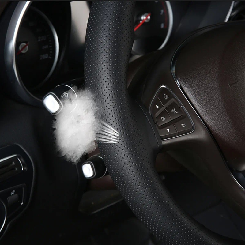 Funda Para Volante Perforada Negro Piel Genuina De 38cm