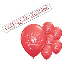 40th Ruby Anniversary Banner and Balloons Party Pack / 40th Ruby Wedding Anniversary Party Kit Decorations