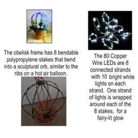 Short Obelisk Trellis for Hanging Baskets – Garden Decor, Black Polypropylene Plant Support, Rustproof, UV-Proof (1 Pack with Bright White Solar Lights)