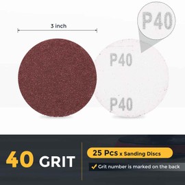 HARFINGTON 25 Pcs 3 Inch Sanding Discs, 40 Grit Hook and Loop Sandpaper, No-Hole Aluminum Oxide Orbital Sander Sandpaper for Woodworking Automotive Metal Polishing, Red