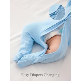 Caryllo Baby Sleepsuits with 2-Way Zipper, Baby Grows Zipper Onesies with Mitten Cuff Baby Girls 0-12M, Cozy Foot Covered Pajamas Newborns for Sleeping & Playing (UK, Age, 12 Months, Blue)