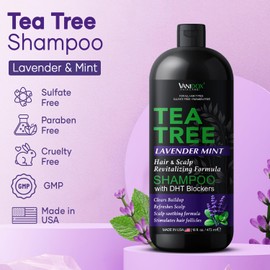VANIDOX Tea Tree Oil Shampoo with Lavender & Mint | DHT Blocker Blend | Gently Cleanses Scalp, Helps Remove Buildup & Flakes | For Men & Women | Made in USA | 16 fl oz
