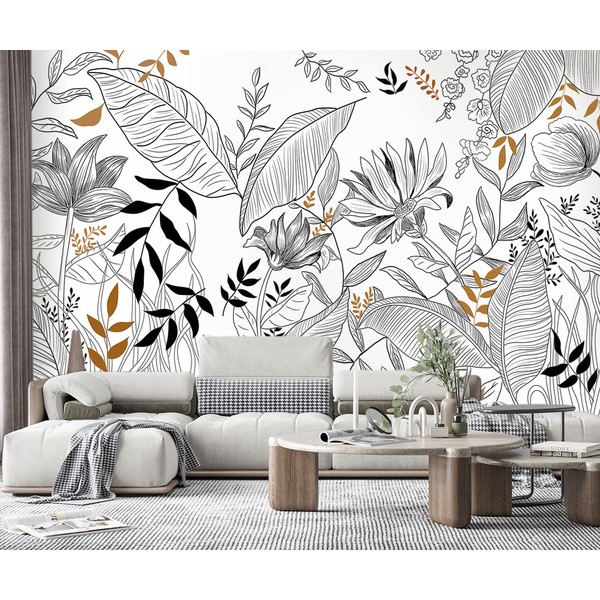 YQWDMX -Hand-Painted Flower Plant Fabric Wallpaper Simple Art Living Room