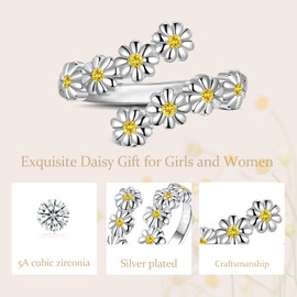 YOEE Daisy Rings Daisy Ring for Girls, Adjustable Silver Ring for Women Flower Thumb Rings Birthstone Jewellery Gifts, Women Jewellery Christmas Birthday Gifts for Mum