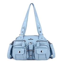 Angel Kiss Hobo Crossbody Purses for Women Shoulder Bag Multipocket Soft Hobo Purses Removable Strap Leather Handbags (Sky Blue)