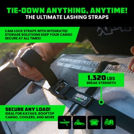 Rhino USA Lashing Straps Cargo Tie Downs (4PK) - 1,320lb lab Inspected Max Break Strength, Includes (4) Heavy Duty 1in x 12ft Cam Buckle Pull Straps. Best for Kayak, Cooler, Cargo