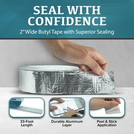 Holotap 5Pcs Waterproof Aluminum Butyl Tape (2in x 33ft), Rv Tape Sealant Waterproof Butyl Sealant Tape, Multi-Use Repair for RV, Roof, Leaks, Seals,and More