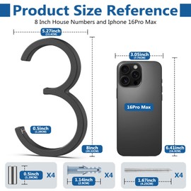QPMWDBSZ 8 Inch Floating House Numbers, Modern Metal Address Numbers for Outside, Zinc Alloy Black Anti-Rust Mailbox Number with Nail Kit for Garden Front Door Apartment Signage, Easy to Install (3)