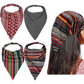 Elastic Hair Scarf Headbands Hair Bandanas Scarf Wave Floral Head Headbands for Women Girls (4Pcs) (Style 1, One size)