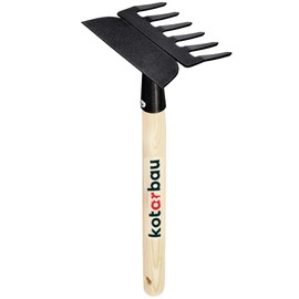 KOTARBAU® Steel Garden Hoe with Rake with Wooden Handle 330 mm Rake with 6 Prongs Double Hoe Garden Tool Weed Hoe Hand Rake