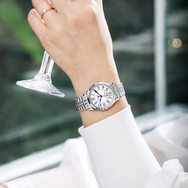 Szaikyri Classic Watch for Women with Simple Time Reading Arabic Numerals Women's Watches with Calendar Waterproof, Silver Blue, Bracelet