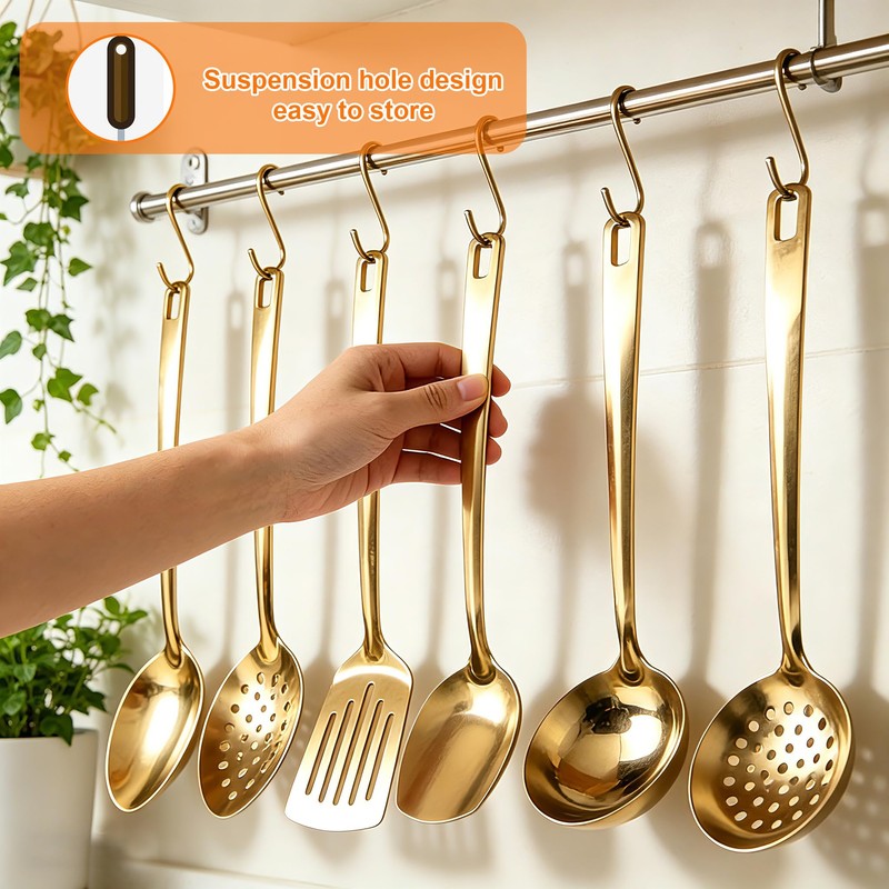 Rzspher Cooking Utensils Set, 6 pcs Kitchen Utensils Set (Golden)