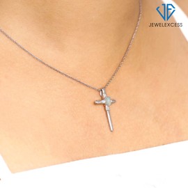JEWELEXCESS Silver Cross Necklaces for Women –Silver Cross Necklace for Women Over .925 Sterling Silver Cross – 4k Opal Necklace Centerpiece, White Diamond Accents – Hypoallergenic Cross Pendant
