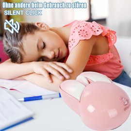 Wireless Compact Silent Mouse, Cute Animal Rabbit Shape, Wireless Mouse, 1200 DPI, 2.4GHz, Plug and Play, Wireless Optical Mouse with USB Nano Receiver for Computer, Laptop, School, Home Office (Pink)