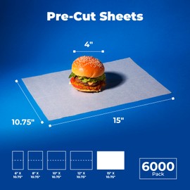 Fit Meal Prep [6000 Pack] 15 x 10.75" Wax Paper Sheets for Food, Interfolded Precut Deli Paper, Pop Up Grease-Proof Sandwich Paper Wraps, Waterproof for Lunch, Food Basket, Microwave Cover, BBQ