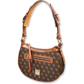 Dooney & Bourke Women's Classic Jacquard Print Round Crescent Hobo Bag Purse, (Tmoro Brown)