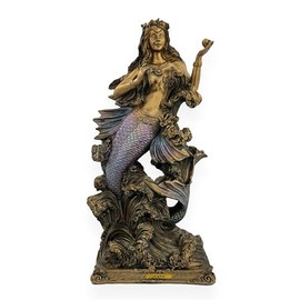 GCK 12" Orisha Yemaya Standing on Ocean Wave Bronze Finish Statue Sculpture Santeria Yoruba African Goddess of The Sea Imagen Estatua