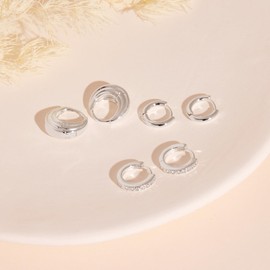 Poxtex Poxtex Small Sterling Silver Hoop Huggie Earrings Set for Women, Small Chunky Cubic Zircon Earrings for Multiple Piercing Hypoallergenic Trendy Jewelry, Dainty Cartilage Earrings for Women's Gifts 3 Pairs