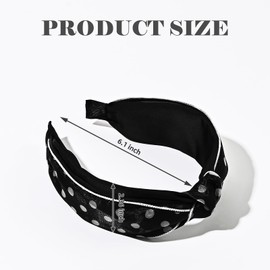 Yonchic 2-Piece Fashion Tulle Knotted Printed Wide Headbands for Women & Girls, Cute Black Beige Color Non Slip Top Knot Headband, Elegant Mesh Hair Accessories (Polka Dots)