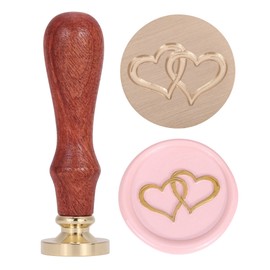 Yoption Two Intertwined Hearts Wax Seal Stamp, Vintage Brass Head Wooden Hilt Sealing Wax Stamp for Wedding Christmas Party Invitations Envelopes Gift Wrapping