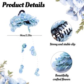 Blue Hydrangea Flower Hair Clip Dangling Flower Hair Accessories Bohemian Floral Hair Clips Hawaiian Headwear Hair Claw for Beach, Wedding, Party, Daily Use