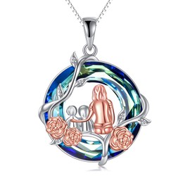 TOUPOP Gifts for Mom Mother 2 Daughters or Sons Necklace 925 Sterling Silver Rose Flower Crystal Pendant Jewelry Mothers Day Birthday Gifts for Women Mom Grandma