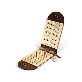 Walnut Studiolo Travel Cribbage Board Birch Plywood with Dark Brown Leather
