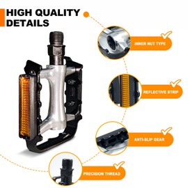Aresvns Mountain Bike Pedals,Road/MTB Flat Pedals, Non-Slip Lightweight Aluminum Alloy Bicycle Pedals, Fits 9/16" Road Mountain BMX MTB Bike Pedal(Sliver)