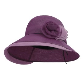 RUIXIA Vintage Women Bowler Hat Cloche Cap Floral Fedora Bucket Hat Flower Printed Summer Breathable Sun Caps Cooling Comfortable Travel Beach Hats Tea Party Purple