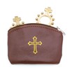 Brown Rosary Pouch with Zipper and Gold Cross Imprint