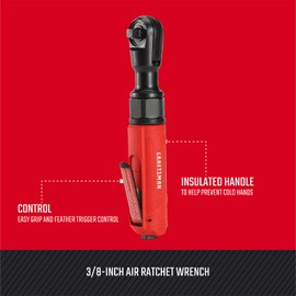 CRAFTSMAN 3/8-in Air Ratchet Wrench, Maximum Torque 50 ft-lbs, Insulated Handle, Easy Access Switch, 4.4 SCFM at 90 PSI