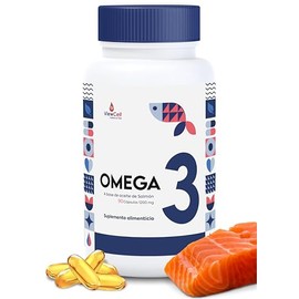 ViewCell Cápsulas Omega 3 de Salmón de 1200 mg. Suplemento Alimenticio de Ingredientes Naturales: 90 Cápsulas de Alta Concentración de Aceite puro de Salmón Salvaje Omega 3 Salmon Oil B