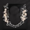 Teyglen Wedding Rhinestones Pearl Headband With Comb Bridal Flower Crystal