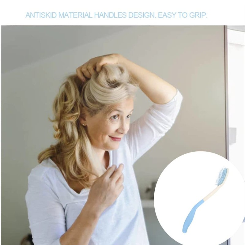 Semme ロングハンドル ソフトコームとブラシ、ロングハンドルコームとブラシセット ロングハンドルコーム ヘアブラシ 滑り止め 人間工学に基づいたロングコームリーチ (ヘアブラシ)