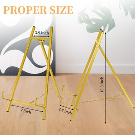 WRINGKIT WRINGKIT Gold Metal Easel Stand, 16" Large Picture Art Stand, Tripod Mirror Plate Stand Holder, Freestanding Tabletop Easel Stand for Wedding Sign, Display Photo, Collectibles