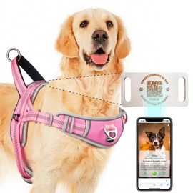 ADVENTUREMORE Dog Harness Medium Sized Dog No Pull with QR Code Dog Tag, Adjustable Reflective Dog Vest Escape Proof Dog Harness with Easy Control Front Clip Handle for Training Walking M Pink