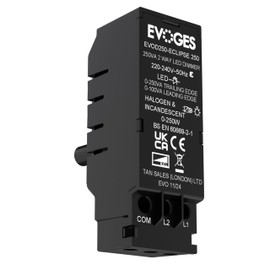 Evoges EVOD250 250VA 2 Way Push On Push Off Replacement LED Dimmer Module Switch (100VA Leading Edge & 250VA Trailing Edge Dimmer)