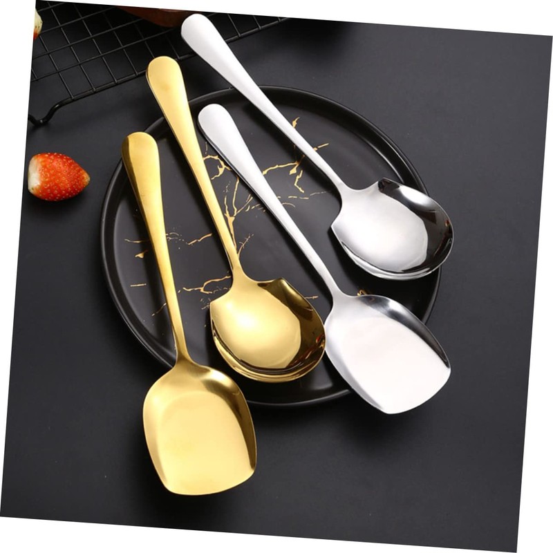 CIYODO 2pcs Male Spoon Gold Utensils Big Spoon Restaurant Serving