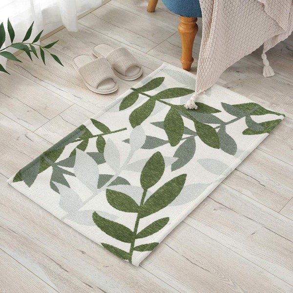 INSIMAN Entrance Mat, Carpet, Outdoor, Indoor, Fresh Leaf Color, Stylish, Door Mat, Mud Removal, Gobelin Weave, Non-Slip, Washable, Floor Heating, 19.7 x 31.5 inches (50 x 80 cm), Leaf Pattern, Commercial Use, Home and Office
