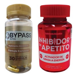 Kit 2 Frascos Bypass Bpri Inhibidor Del Apetito Con 30 Cap Sabor Sin Sabor