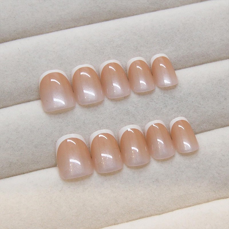 French Tip Press on Nails Short Square Fake Nails Press