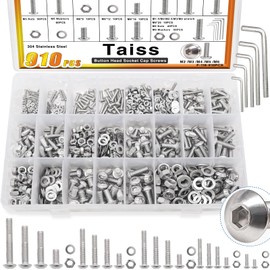 Taiss 910PCS M2 M3 M4 M5 M6 Screws Kit,304 Stainless Steel Button Head Socket Cap Metric Screws Bolts Assortment, Nuts and Washers Assortment Kit with Hex Wrenches