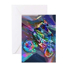 CafePress Super Crayon Colored Dirt Bike Care Greeting Cards Matte Folded Greeting Card Matte