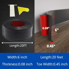 COUKIU Flexible Baseboard Molding Trim, 6 Inch x 20 Feet Self-Adhesive Vinyl Wall Base Cove Base, Peel and Stick Rubber Wall Base Moulding Trim(S152, Black)