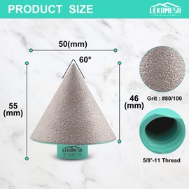 LEKOMESH Diamond Beveling Chamfer Bits - Diamond Countersink Drill Bit 2in x 5/8"-11 Thread Angle Grinder for Shaping Enlarging Cleaning Existing Holes of Granite Marble Porcelain