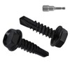 #10 x 3/4" (100 pcs) Black Hex Washer Head Self